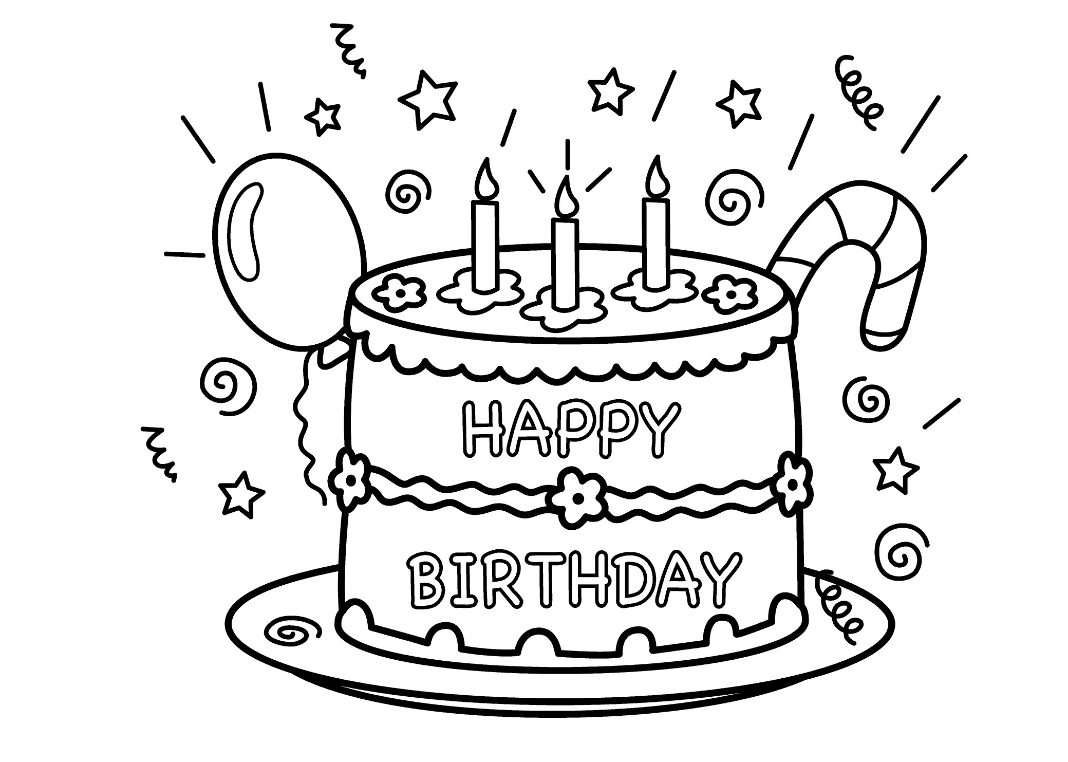 Hello Kitty Birthday Cake Coloring Page