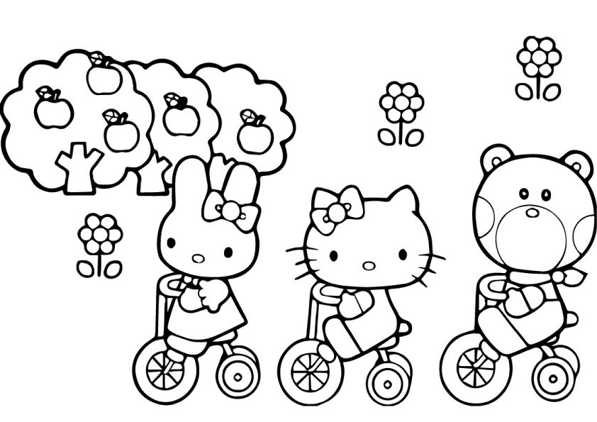 Hello Kitty drawing a picture coloring page