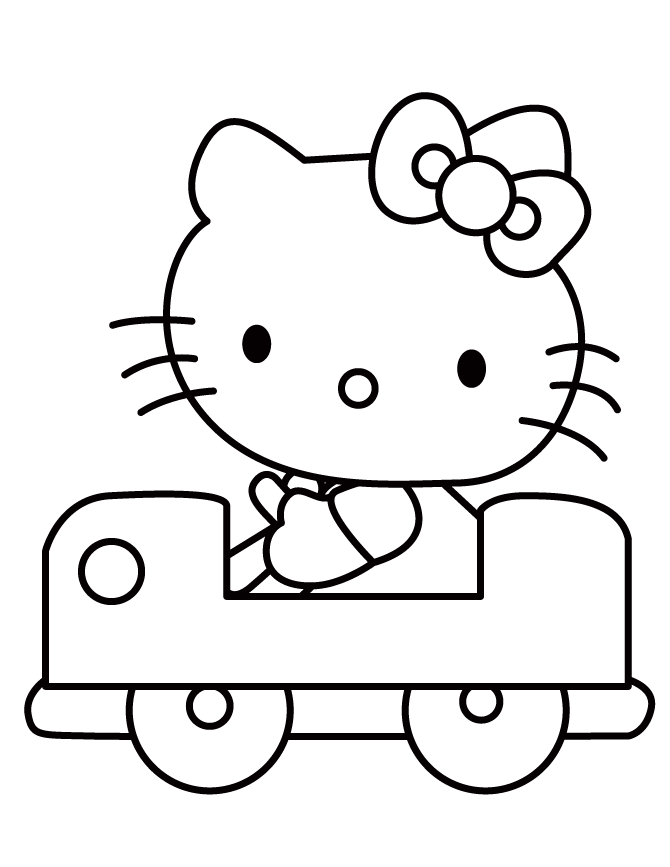 Hello Kitty Drives A Car Coloring Page