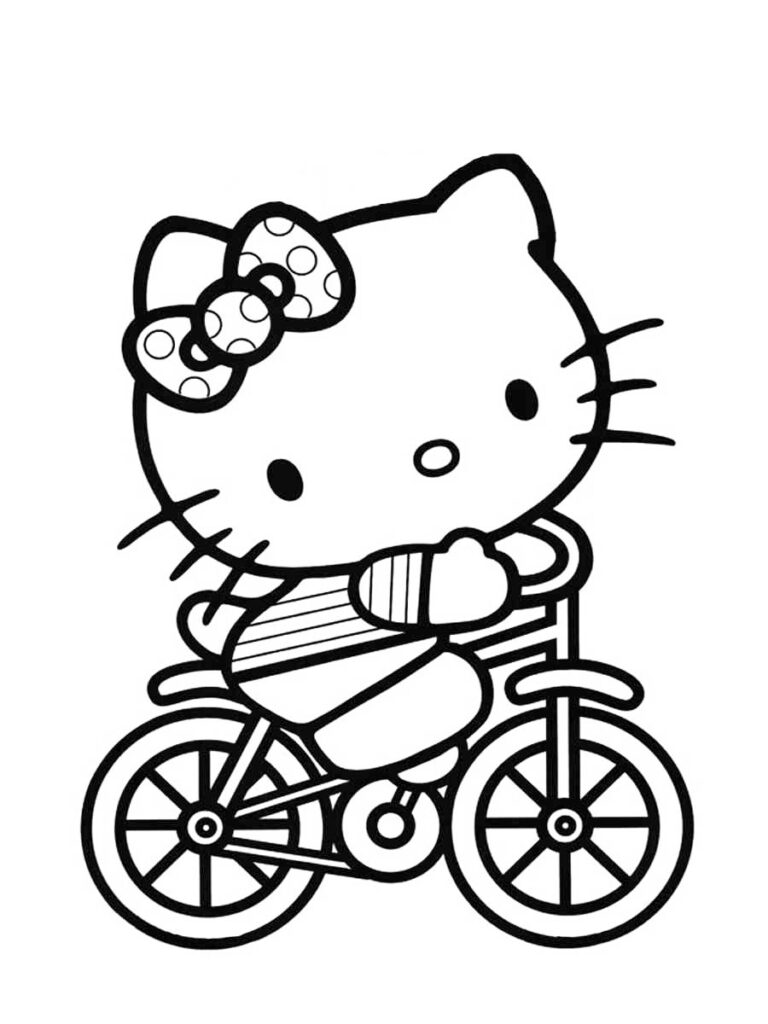 Hello Kitty Rides A Bike Coloring