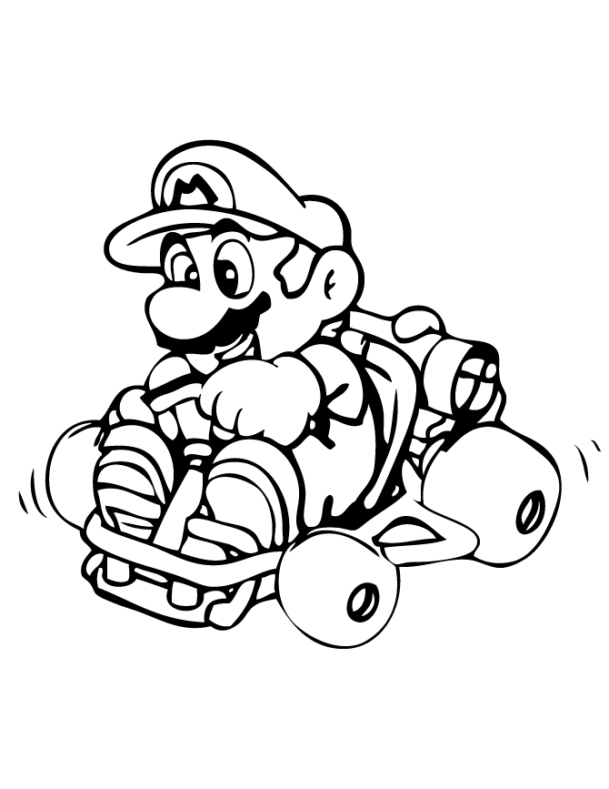 Mario Driving Go Kart Coloring Page