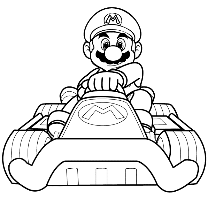 Mario In Kart Coloring Page