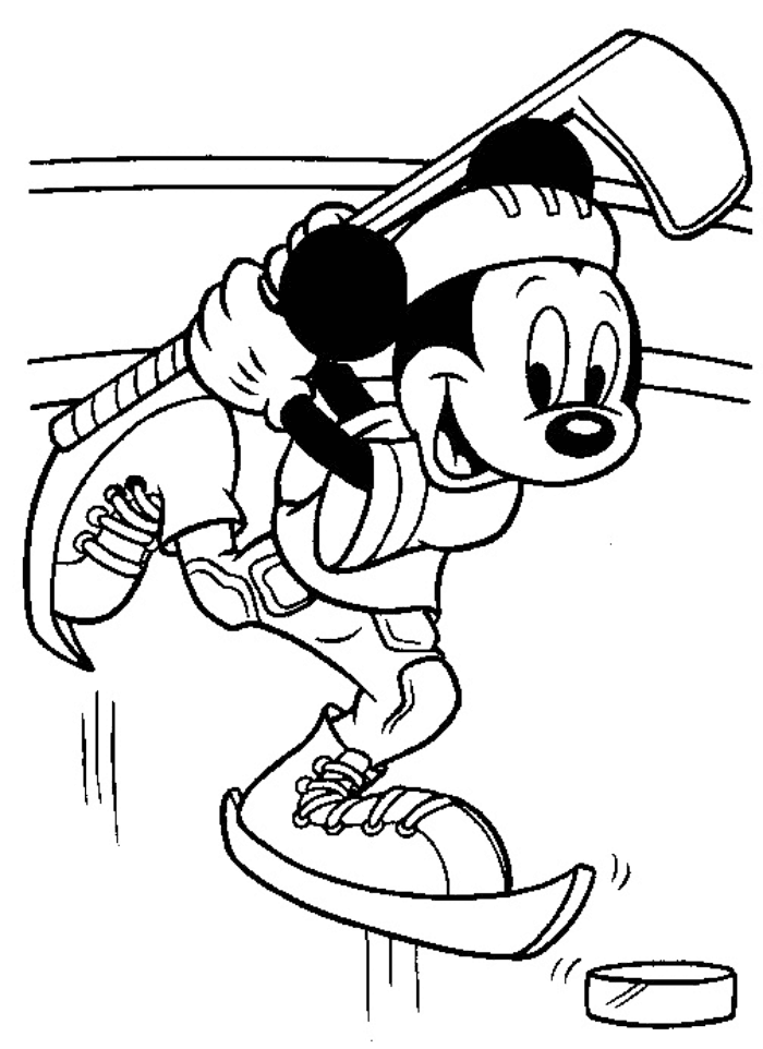 Mickey Playing Hockey Coloring Page