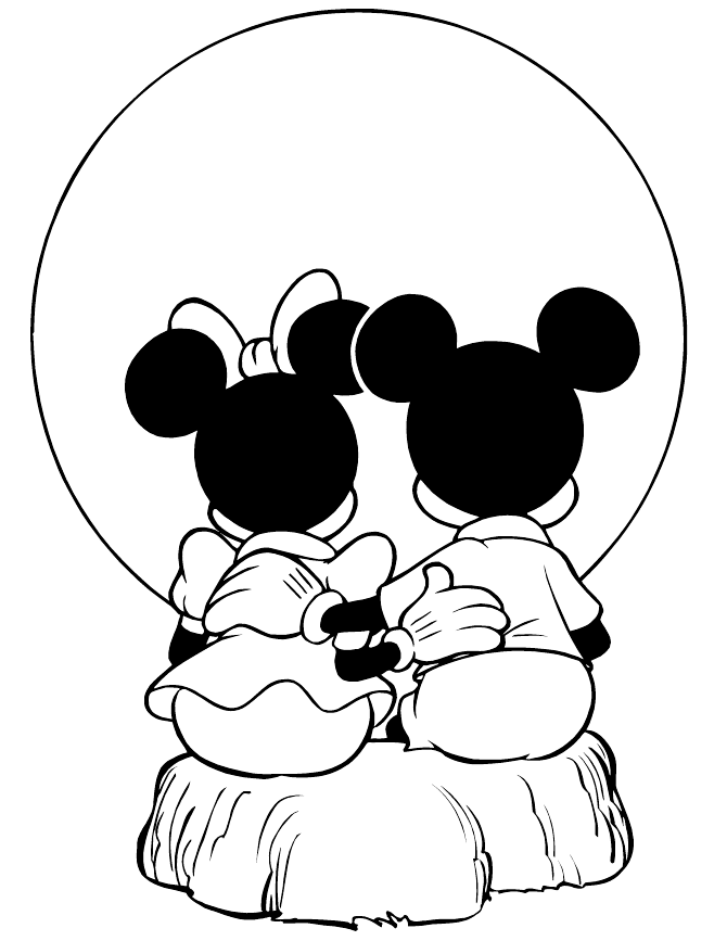 Mickey And Minnie Looking At The Moon Coloring Page