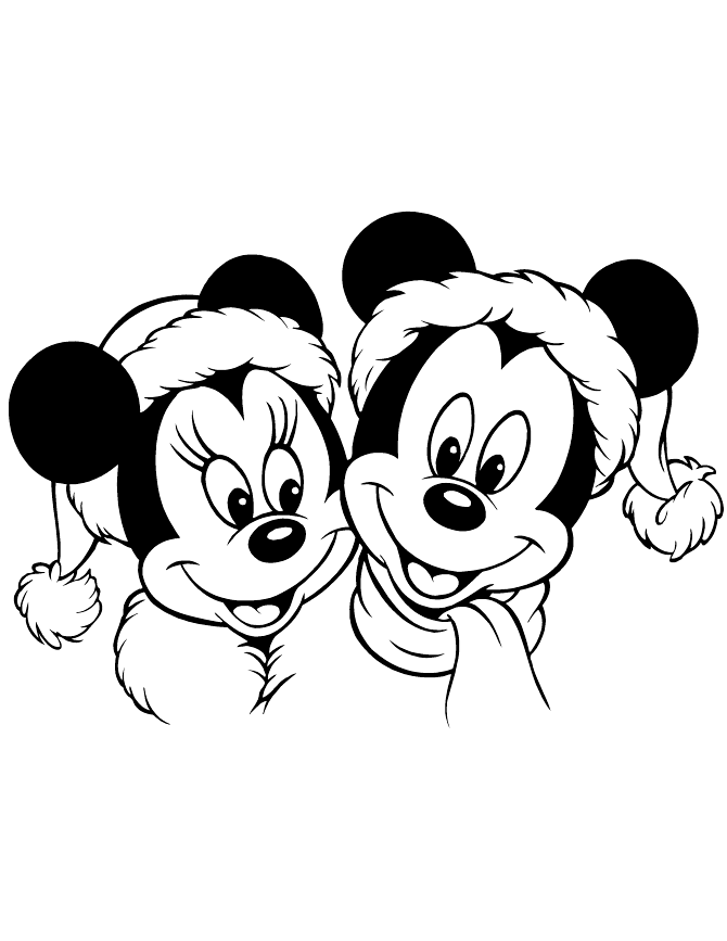 Mickey And Minnie At Christmas Coloring Page