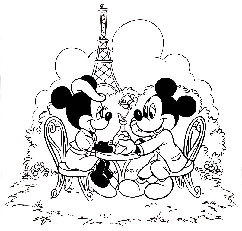 Mickey And Minnie In Paris Coloring Page