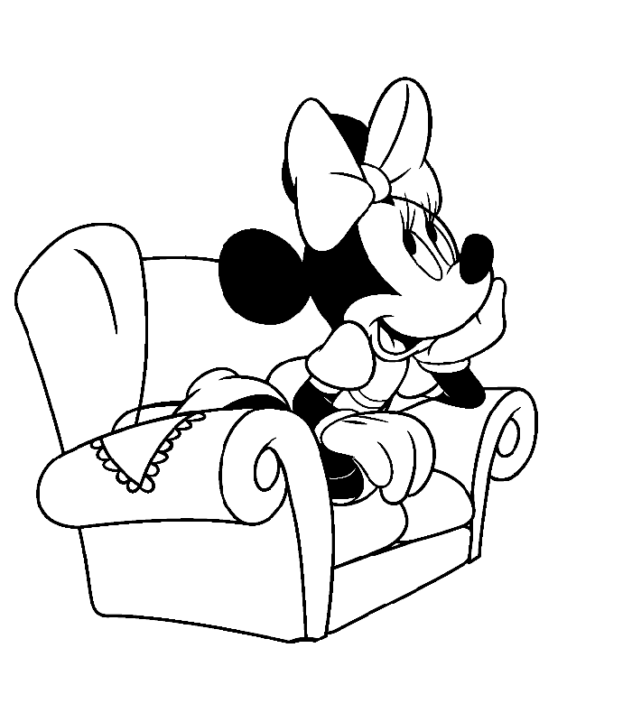 Minnie Mouse Sitting On The Couch Coloring Page