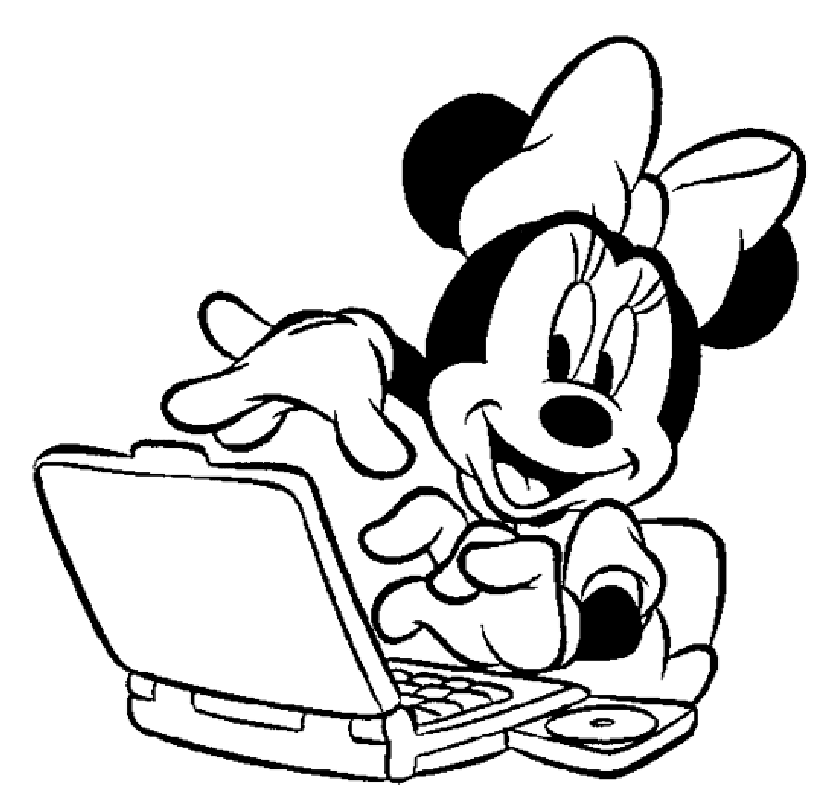 Minnie Mouse On Laptop Coloring Page