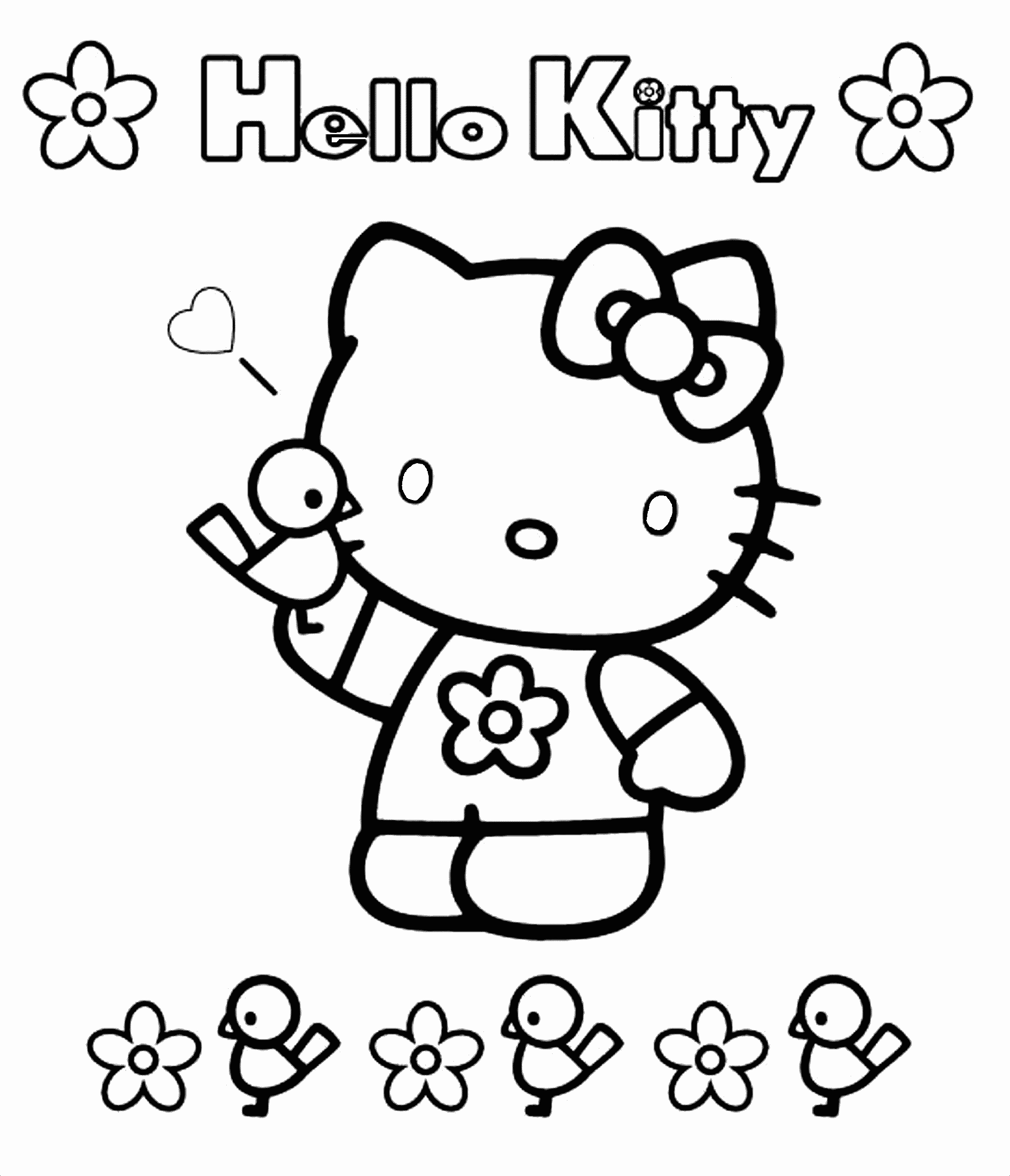 Hello Kitty with Flowers coloring page from Hello Kitty category. Select  from 25320 printable c…