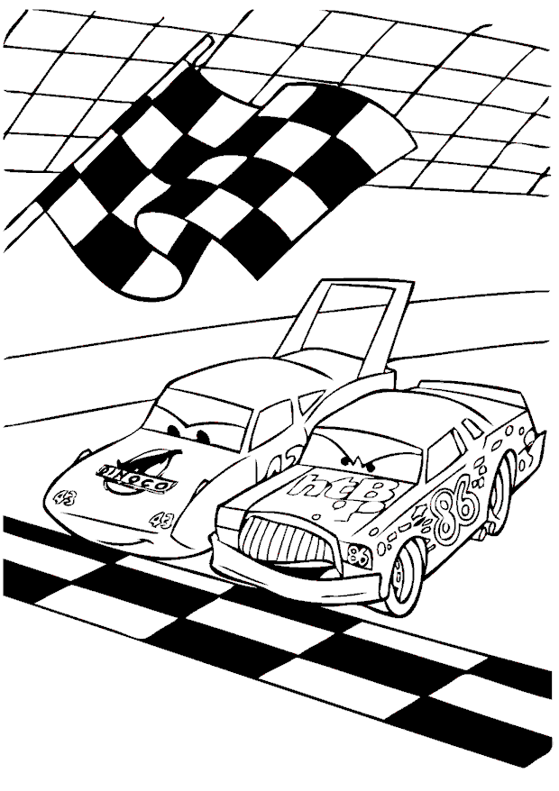 Two Cars At The Race Track Coloring Page