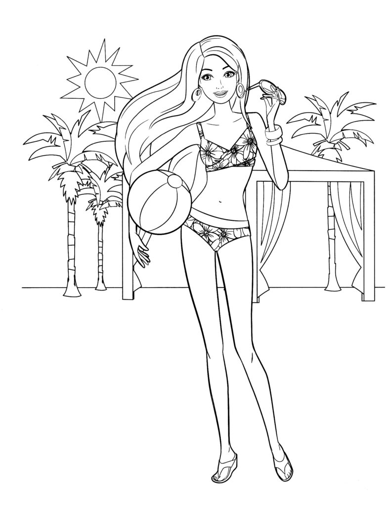 Barbie At The Beach Coloring Page