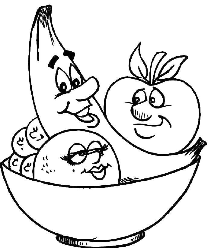Bowl Of Fruit Faces Coloring Page