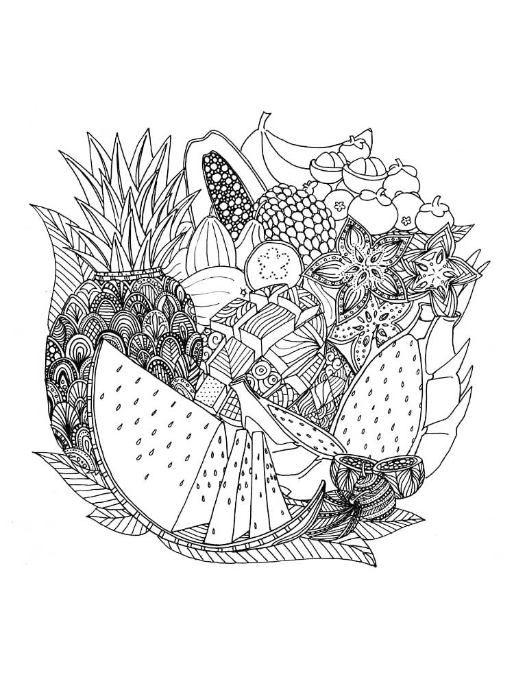 Detailed Fruit Bowl Drawing To Color