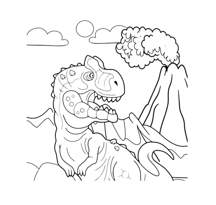 Dinaosaur And Volcano Coloring Page