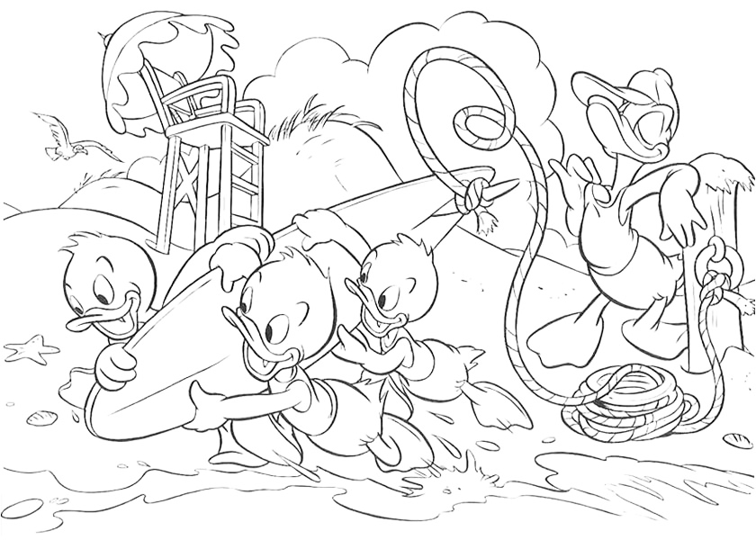 Disney Ducks At The Beach Coloring Page