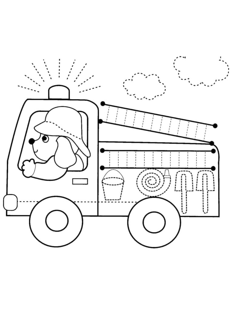 Dog In Fire Truck Coloring Page