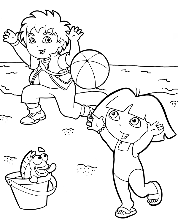 Dora At The Beach Coloring Page