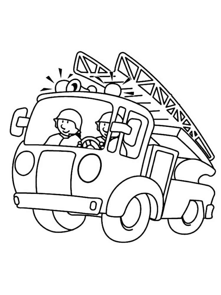 Firemen In Fire Truck Coloring Page