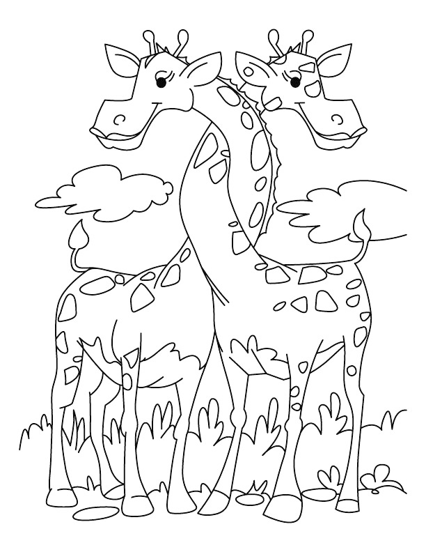 Giraffe Hug Coloring Page