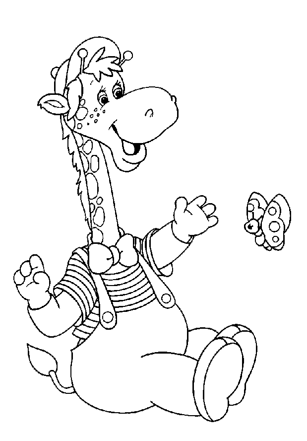 Giraffe And Butterfly Coloring Page