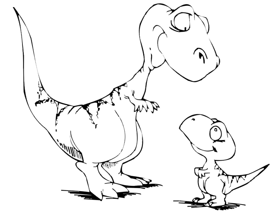 Mom And Baby Dinaosaur Coloring Page