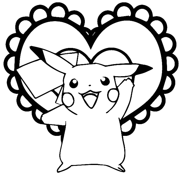 Pikachu Valentine Coloring Page