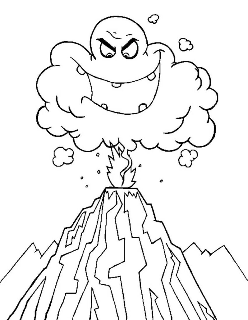 Scary Volcano Coloring Page