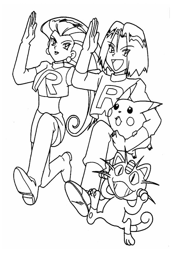 Team Rocket Catches Pikachu Coloring Page