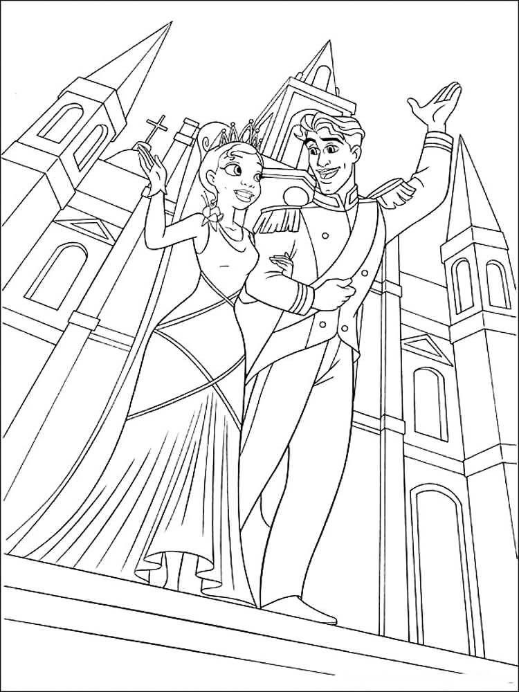 Princess Tiana And Prince Naveen Disney Princess Coloring Page