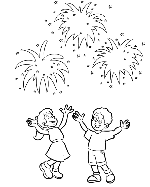 Children Enjoying Fireworks Coloring Pages