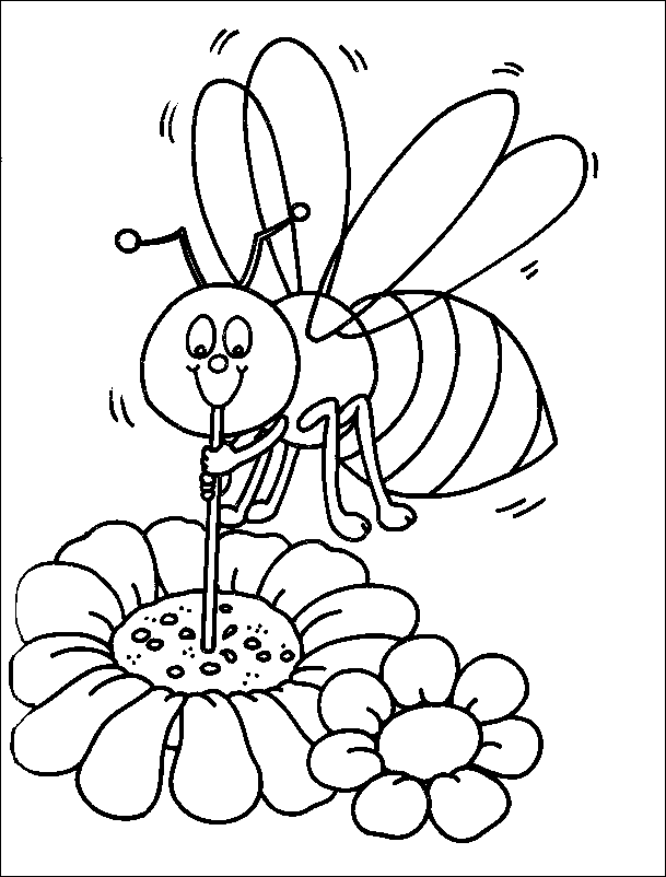 Cute Bee Drinking From A Flower Coloring Page