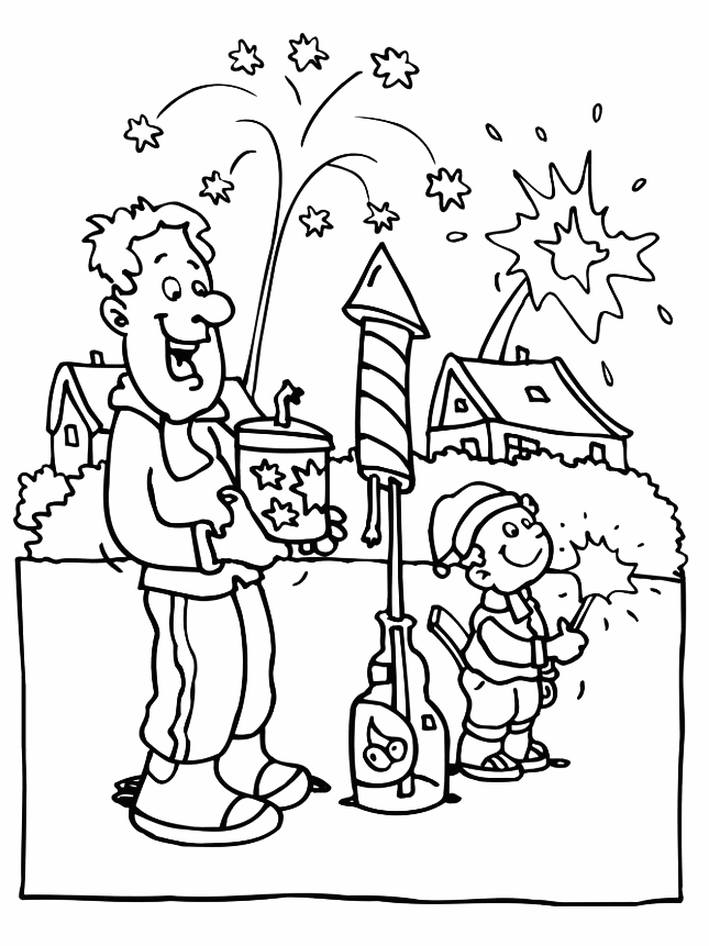 Family Setting Off Fireworks Coloring Page