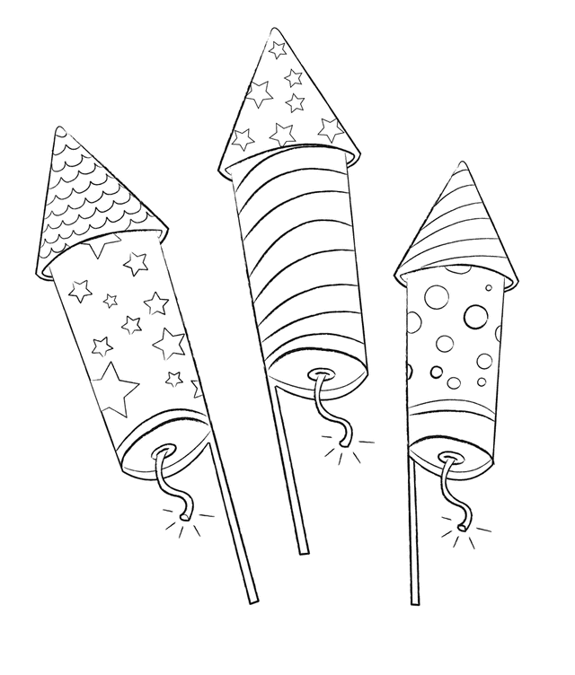 Three Fireworks Coloring Page