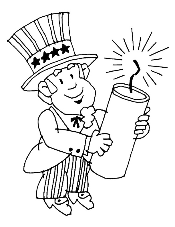 Uncle Sam With A Firework Coloring Page