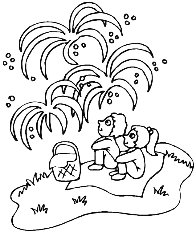 Watching The Fireworks Coloring Page