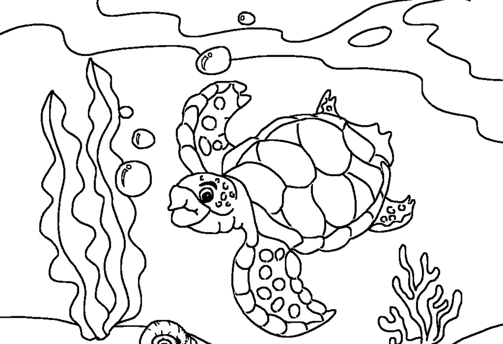 Turtle Ocean Coloring Page Printable 7