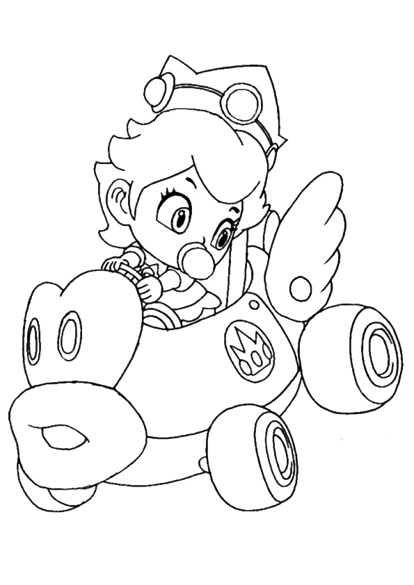 Baby Princess Peach Driving Coloring Page