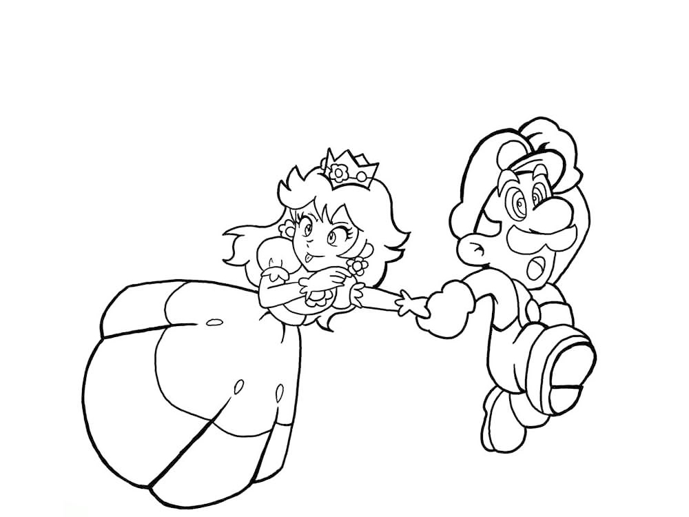 Mario Saves Princess Peach Coloring Page