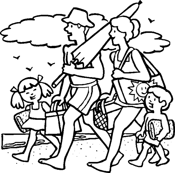 Family Going To The Beach Coloring Page