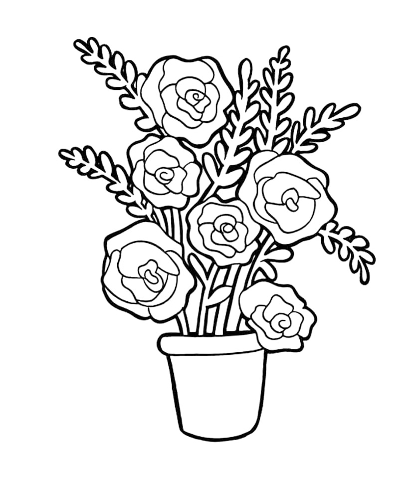 Pot Of Flowers Coloring Page