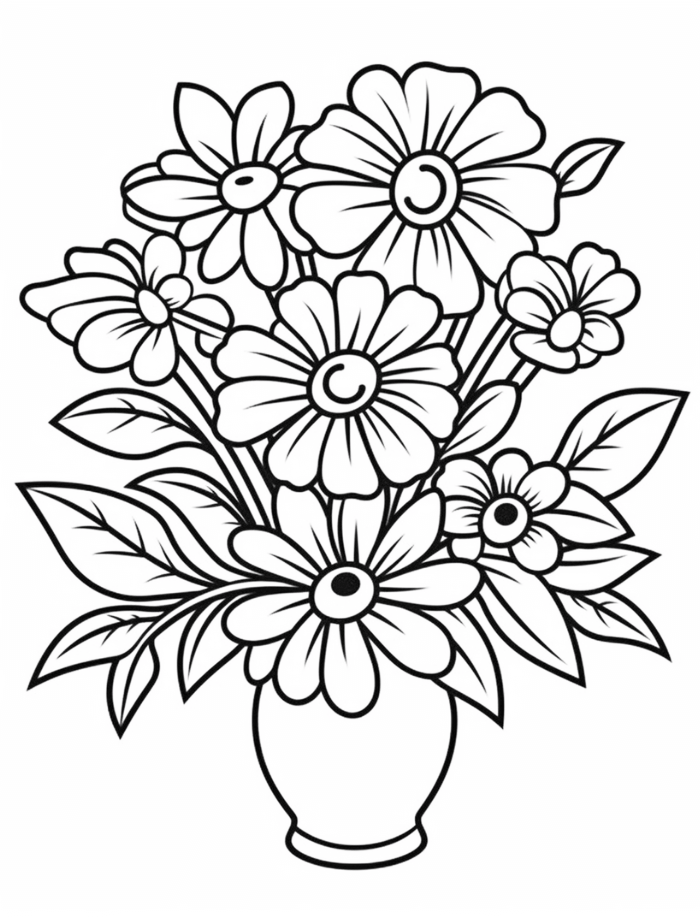 Vase Of Flowers Coloring Sheet