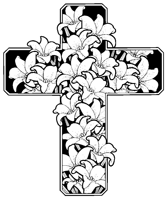 Christian Cross With Lilies Coloring Page