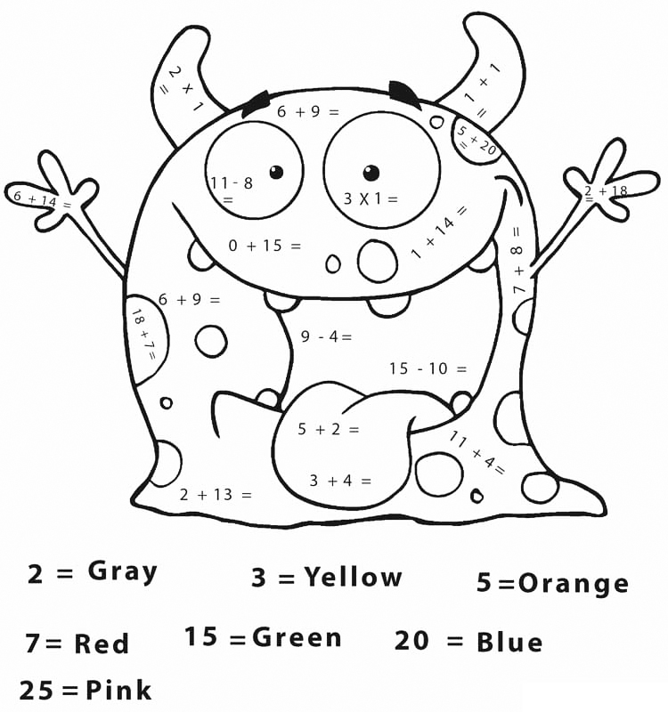 Monster Math Color By Number