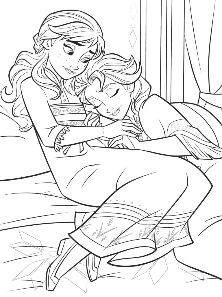 Elsa And Anna Care For Eachother Coloring Page