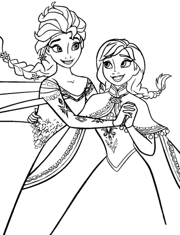 Sisters Elsa And Anna Coloring Page