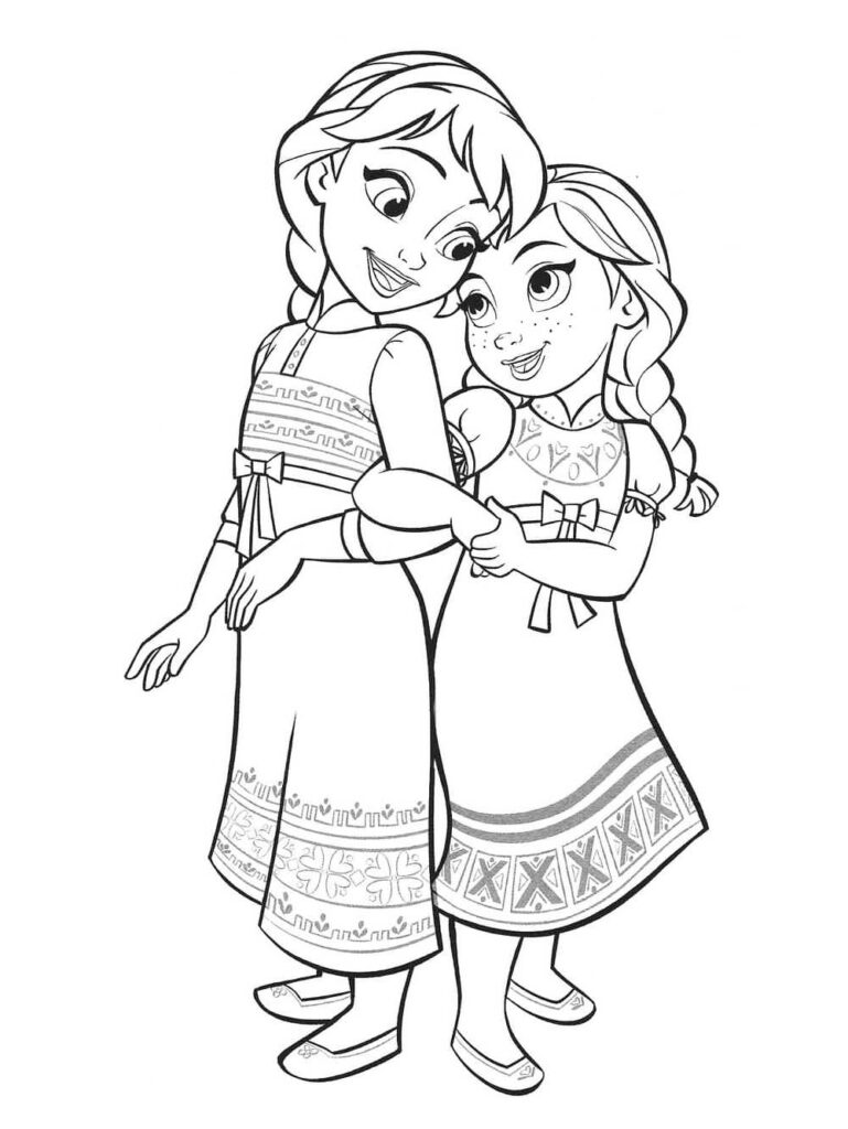 Young Sisters Frozen Coloring Page
