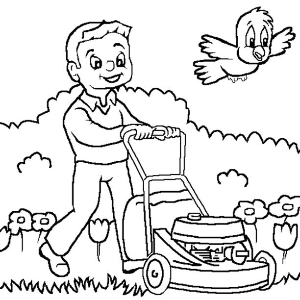 Mowing The Lawn Coloring Page