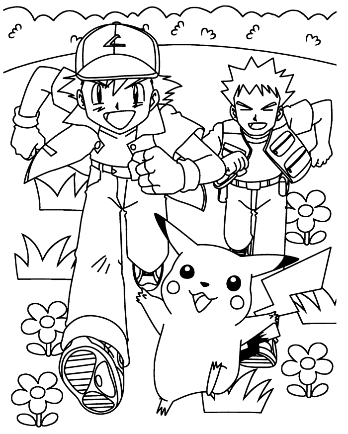 Pokemon Characters In Spring Coloring Page