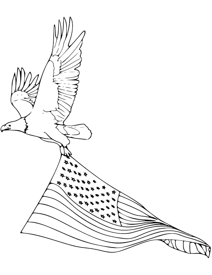 Memorial Day Eagle And Flag Coloring Page