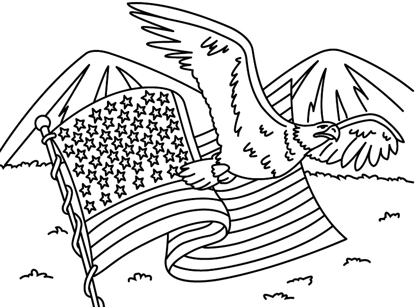 American Flag Eagle Mountains Coloring Page